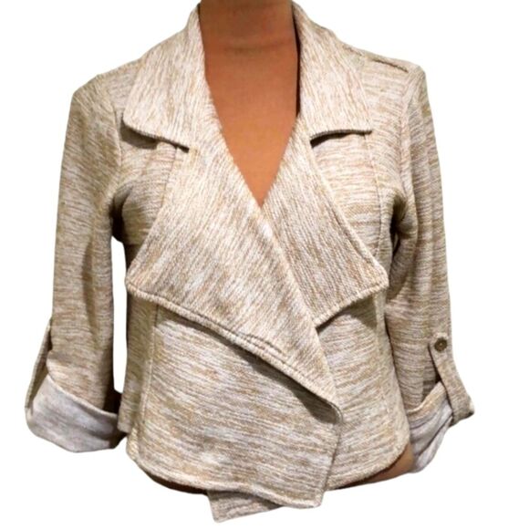 Anthropologie Dolan Jacket Crop Cotton Tweed Knit Cream Natural‎ Slouchy Wrap M - Picture 1 of 10